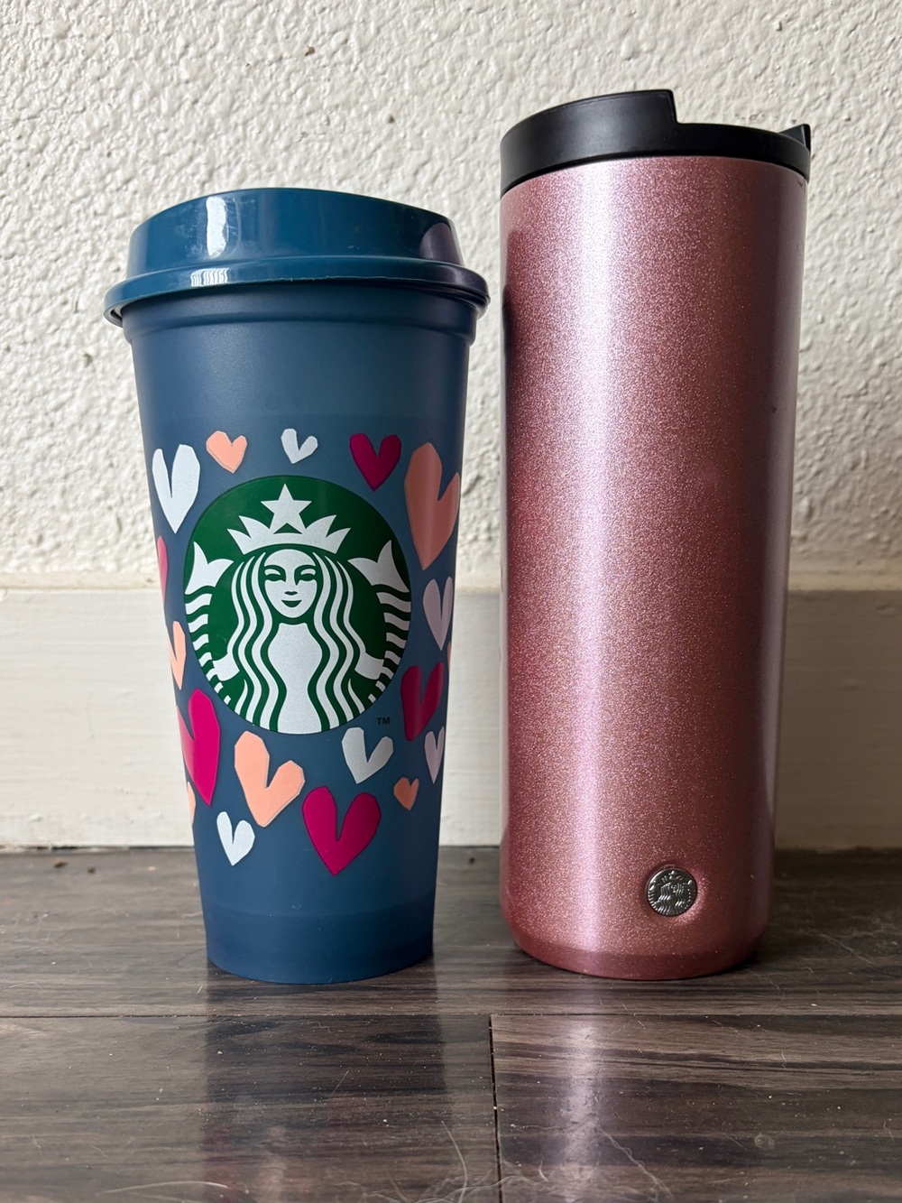 Starbucks Teal Travel Cup with Multicolor Heart Graphics